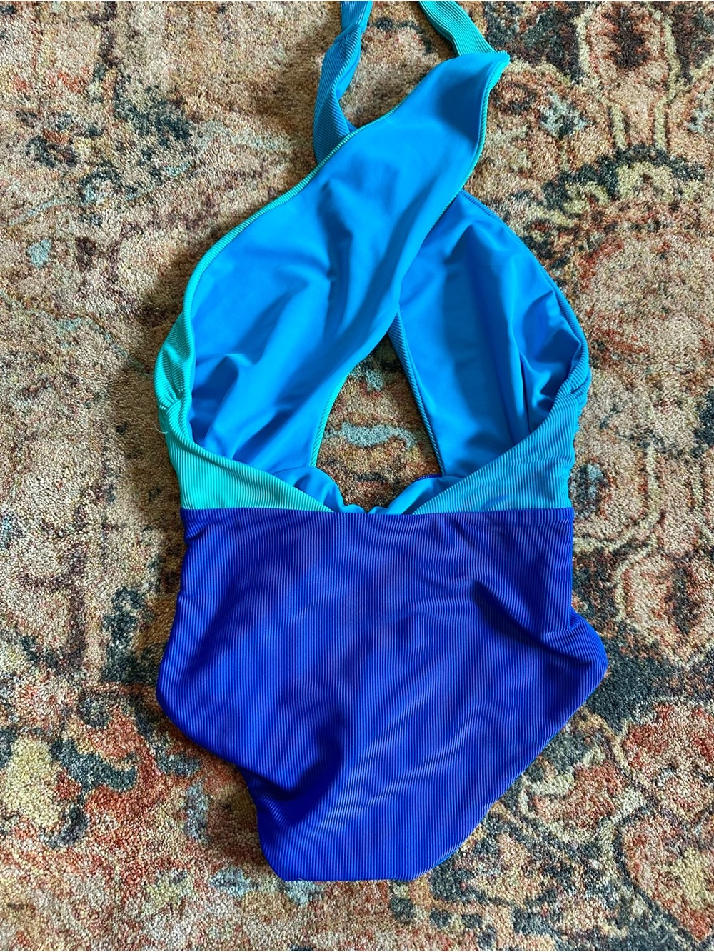 Beach Riot Blue, Teal & Aqua Colorblock One-Piece Swimsuit - Picture 3 of 6